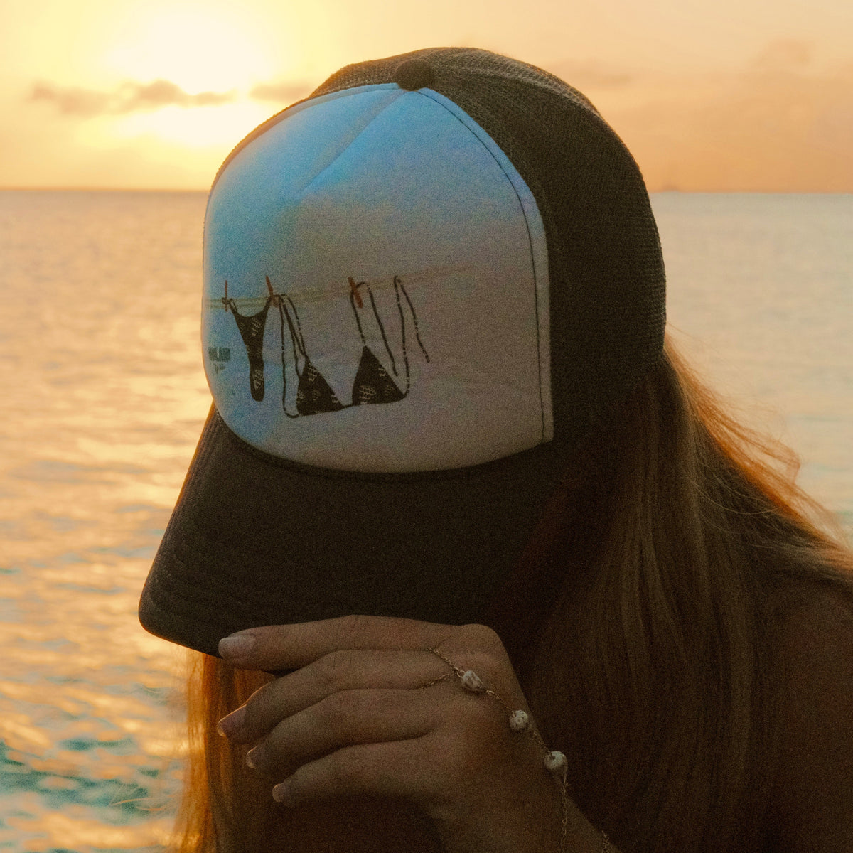 Hebrew Shell Bikini Trucker Hat
